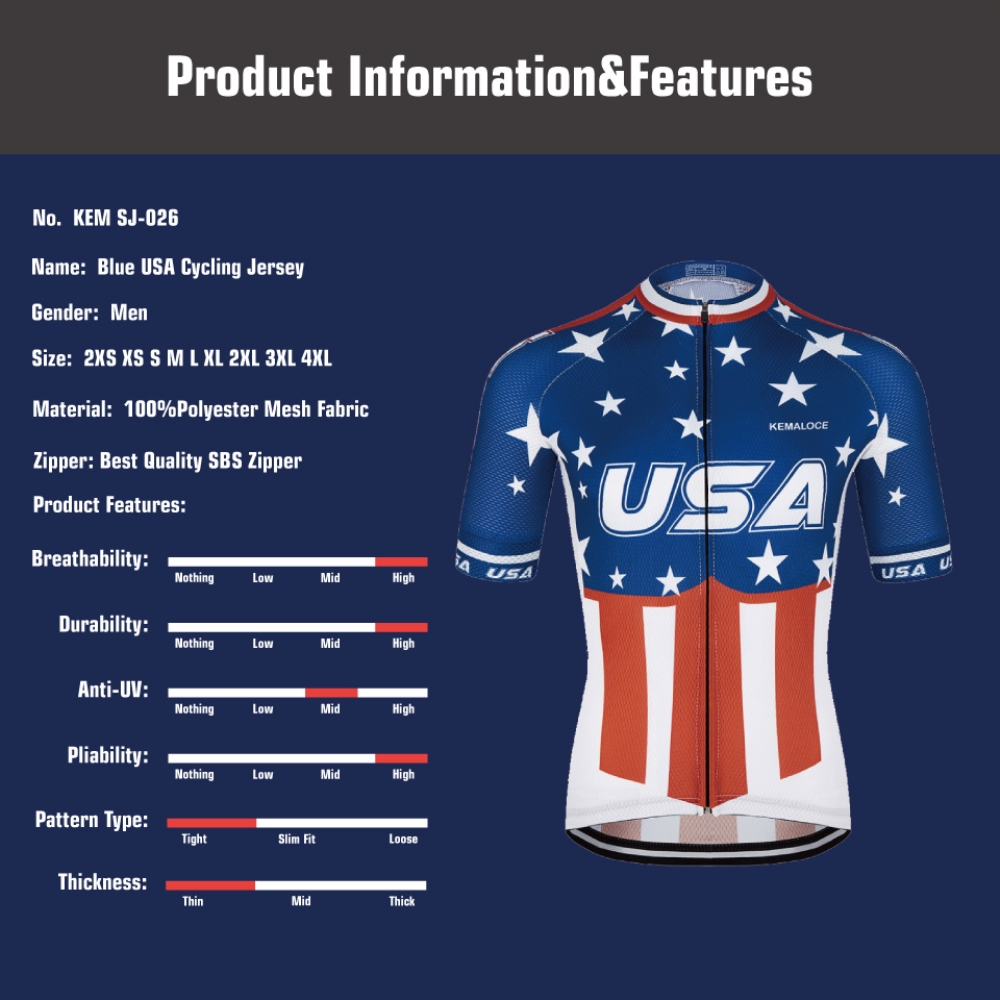 KEMALOCE Bike Jersey USA Navy  – Outdoor Sport Usa Bewertung und Preis